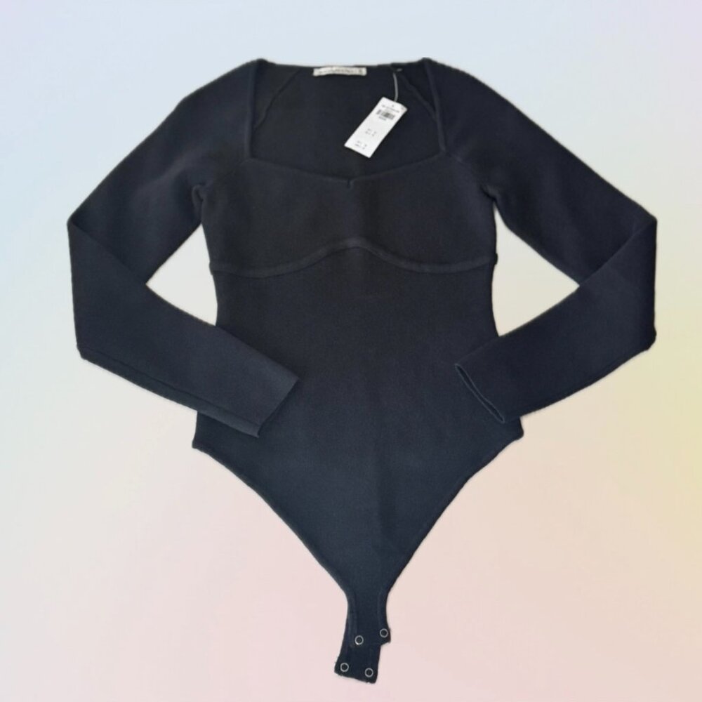 NWT - ABERCROMBIE - Black Long-Sleeve Sweetheart Sweater Bodysuit